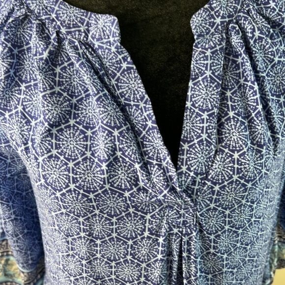 Anne Carson Womens Blue Boho Patterned 3/4 Sleeve Blouse S - Picture 4 of 7